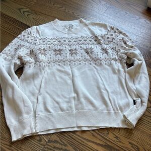 J. Crew Factory Cream and Brown Cotton Fair Isle Sweater, XL